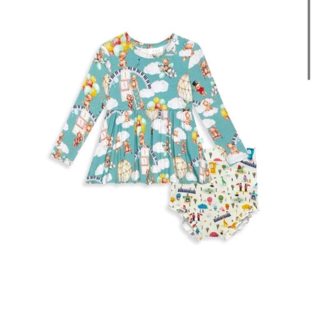 Girl’s FAO x Posh Peanut 2-Piece Teddy Bears Peplum Top & Bloomers Set